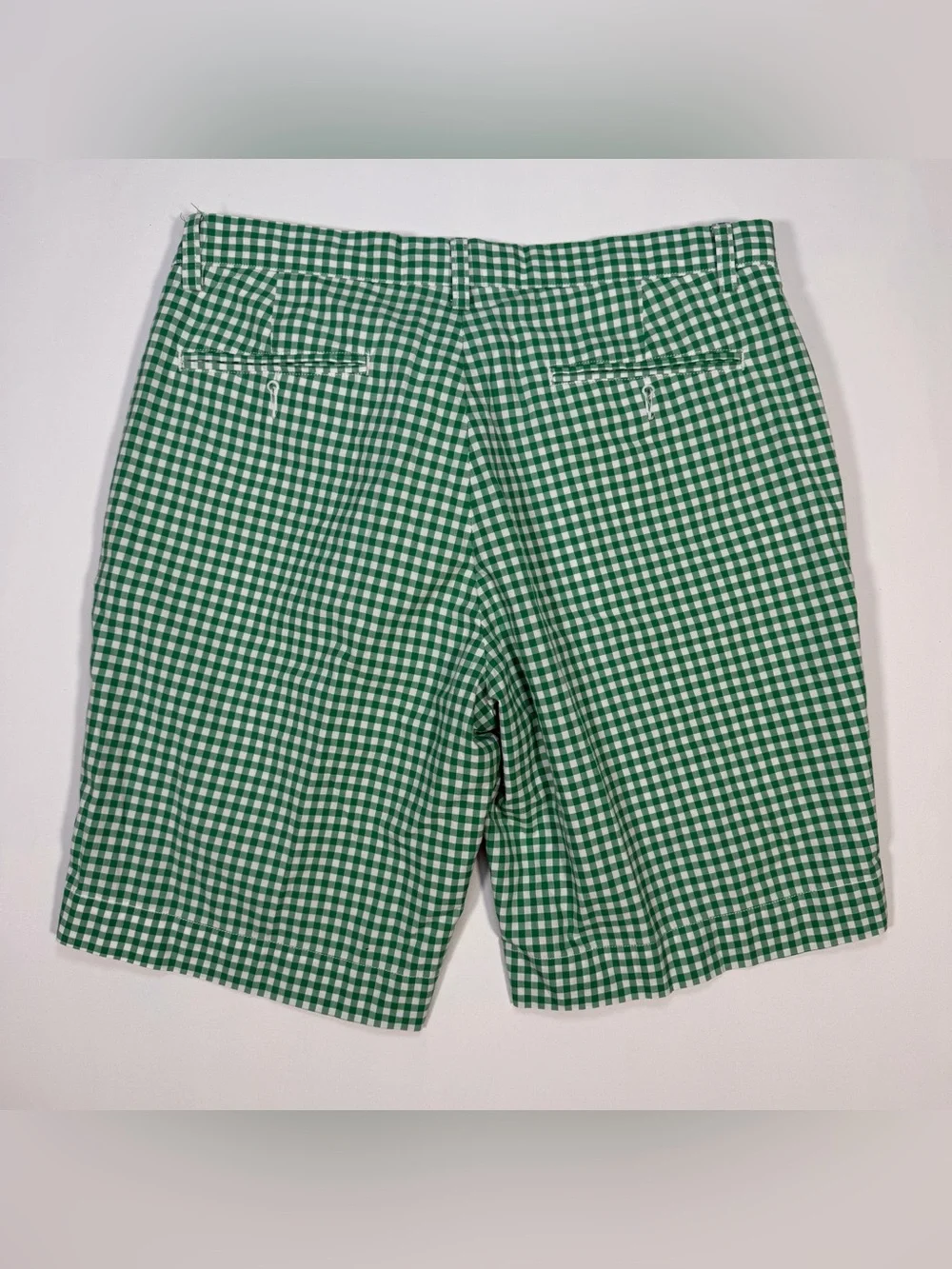Polo by Ralph Lauren Green and White Gingham Flat-Front Shorts